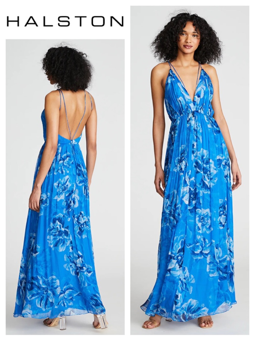 HALSTON Mindy Gown In Floral Printed Chiffon